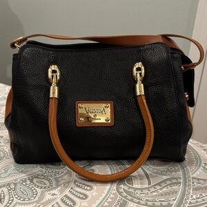 Valentina Black and Brown Purse Leather with Gold Accents